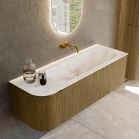 Badmeubel Mondiaz Kurve-Dlux | 135 cm cm | Meubelkleur Dusk | Wastafelkleur Frappe | Solid surface | Wasbak rechter zijde spoelbak | Zonder kraangat(en)