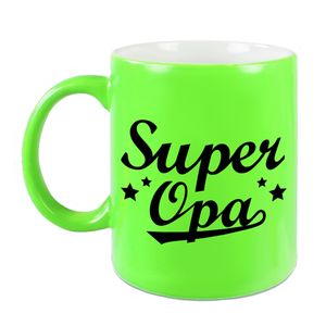 Super opa cadeau mok / beker neon groen met sterren 330 ml