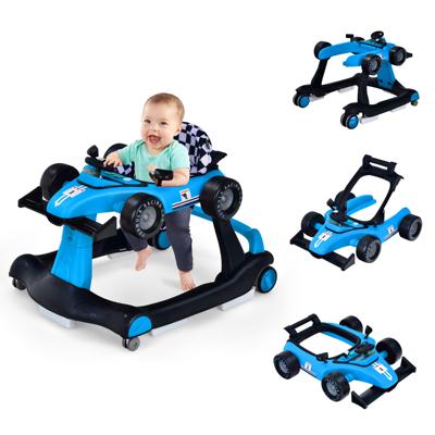 4 in-1 Loopwagen met Instelbare Hoogte en Snelheid Babykart met Anti-Slip Pads Inklapbare Babywandelaar Blauw