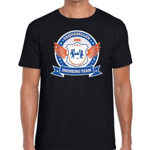 Zwart vrijgezellenfeest drinking team t-shirt blauw oranje heren