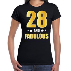 28 and fabulous verjaardag cadeau t-shirt / shirt goud 28 jaar zwart voor dames