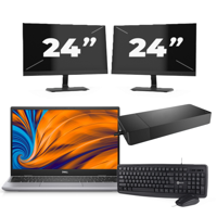 Dell Latitude 3320 - Intel Core i3-11e Generatie - 14 inch - 4GB RAM - 256GB SSD - Windows 11 Home + 2x 24 inch Monitor