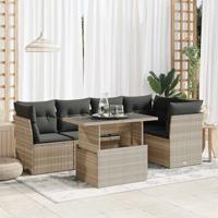 6-delige Loungeset met kussens poly rattan lichtgrijs