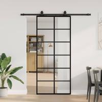 Schuifdeur met beslagset 90x205 cm ESG glas zwart
