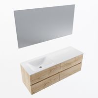 MONDIAZ VICA 140cm badmeubel onderkast Washed Oak 4 lades. Wastafel CLOUD links zonder kraangat, kleur Talc met spiegel LED. - thumbnail