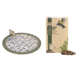 Vogelbad/voederschaal rond keramiek 33,5 x 33,5 cm inclusief 2.5 kilo voer