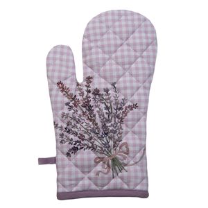 Clayre & Eef Ovenwant 18x30 cm Paars Wit Katoen Lavendel Ovenhandschoen Paars Ovenhandschoen