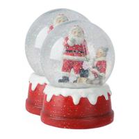 Lumineo sneeuwbollen/snowglobes - 2x - rood - met kerstman - 13,5 cm - beeldje