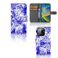 Telefoonhoesje met Naam iPhone 14 Pro Angel Skull Blauw