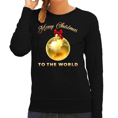 Kersttrui Merry Christmas to the world - zwart - voor dames - kleding