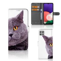 Samsung Galaxy A22 5G | Telefoonhoesje | Met pasjeshouder | Kat