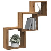 Wandplanken kubus 68x15x68cm bewerkt hout artisanaal eikenkleur