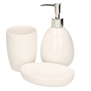 3-Delige badkamer/toilet accessoires set wit van dolomiet