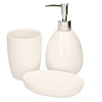 3-Delige badkamer/toilet accessoires set wit van dolomiet - thumbnail