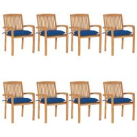 Tuinstoelen stapelbaar 8 st met kussens massief teakhout
