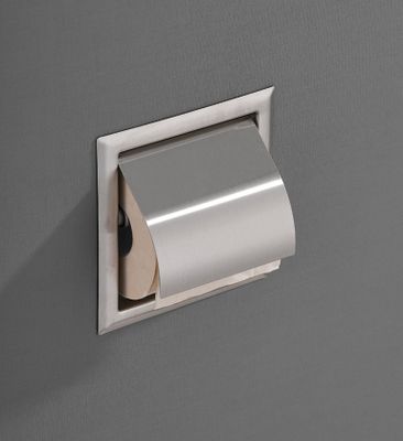 Toiletrolhouder SaniClear Inox | Inbouw | Met klep | Messing | Vierkant | RVS look