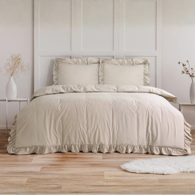 Dekbedovertrek Ruffles - Taupe - Lits-Jumeaux (240x220 Cm) - Taupe Microvezel - Effen - Dekbed Discounter - Dekbed-Discounter.nl
