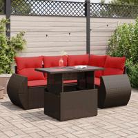 5-delige Loungeset met kussens poly rattan acacia bruin