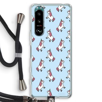 Eenhoorns overal: Sony Xperia 5 III Transparant Hoesje met koord