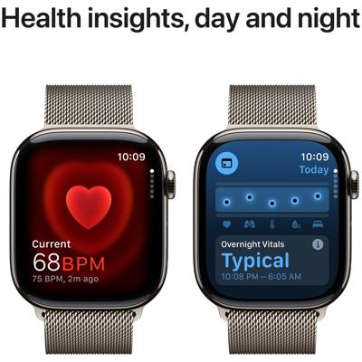 AppleWatch Series 10 GPS + Cellular 46mm Titanium Case met Milanese Loop - M/L Smartwatch Beige