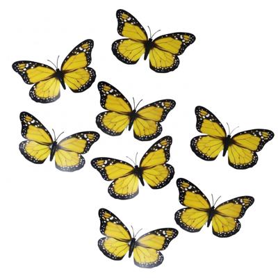 Gerimport Decoratie / hobby vlinders - 12x stuks - geel - op clip - 12 x 6 cm - kunststof - knutsele