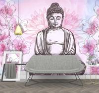 Zen ruimte fotobehang tekening Boeddha met bloemen