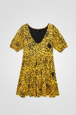 Korte jurk met ruches - YELLOW - XL