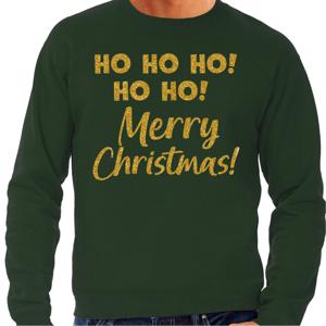 Foute Kersttrui/sweater voor heren - hohoho Merry Christmas - groen - glitter goud