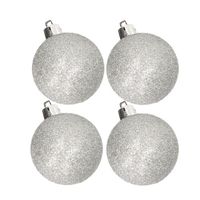 4x stuks kunststof glitter kerstballen zilver 10 cm - Kerstbal - thumbnail