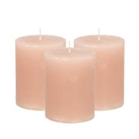 Atmosphera Stompkaars - 3x - taupe - 7 x 9 cm - cilinderkaars - middel rustiek model
