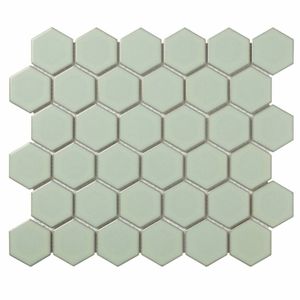 Mozaïek Barcelona 28.1x32.5 cm Geglazuurd Porselein Hexagon Glanzend Licht Groen Met Rand The Mosaic Factory