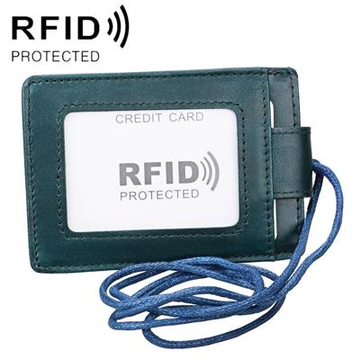 KB153 Antimagnetic RFID Leather Card Holder ID Card Badge with Lanyard (Blue)