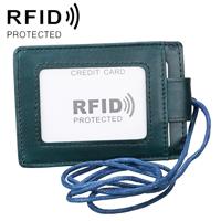 KB153 Antimagnetic RFID Leather Card Holder ID Card Badge with Lanyard (Blue)