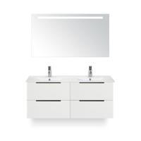 Seville Badmeubelset 120 cm - 4 laden Wit Hoogglans Edge - Wastafel Enjoy Dubbel - met Sence Spiegel