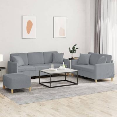 3-delige Loungeset met kussens stof lichtgrijs