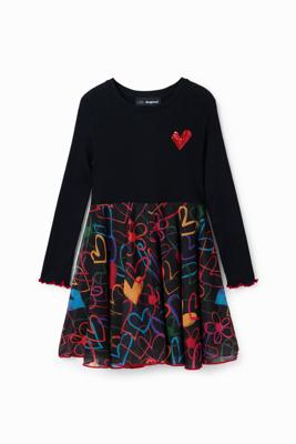 Korte gecombineerde jurk met harten - BLACK - 5/6