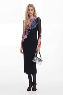 Bloemen midi-jurk - BLACK - L