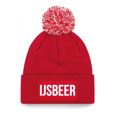 Muts met pompon - IJsbeer tekst - unisex - one size - rood - wintermuts Muts met pompon - IJsbeer tekst - unisex - one size - rood - wintermuts