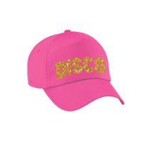 Disco verkleed pet/cap voor volwassenen - goud glitter - unisex - roze
