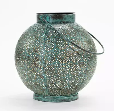 Anna&apos;s Collection Solar lantaarn metaal 18 x 19 cm antiek turquoise