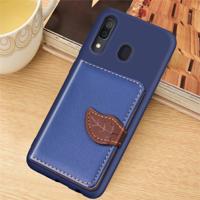 Litchi patroon kaart tas portemonnee beugel + TPU telefoon geval met kaartsleuf portemonnee beugel functie voor Galaxy A30 (blauw)