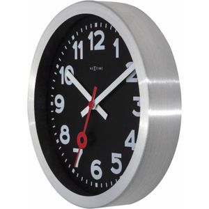 Wandklok NeXtime 'Station' Ø19 cm, geborsteld aluminium zwart