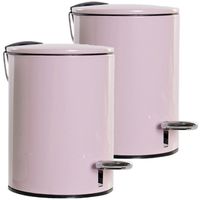 2x stuks metalen vuilnisbakken/pedaalemmers roze 3 liter 23 cm - Prullenbakken - thumbnail
