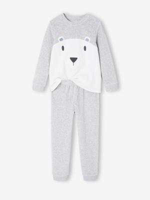 Pyjama fluweel / velours voor jongens Beer gemêleerd grijs