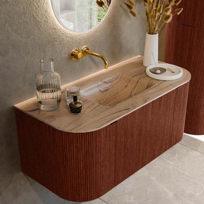 Badmeubel Mondiaz Kurve-Dlux | 100 cm | Meubelkleur Ruby | Wastafelkleur Arena | Solid surface | Wasbak midden spoelbak | Zonder kraangat(en)