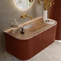 Badmeubel Mondiaz Kurve-Dlux | 100 cm | Meubelkleur Ruby | Wastafelkleur Arena | Solid surface | Wasbak midden spoelbak | Zonder kraangat(en)