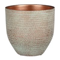 Plantenpot/bloempot Carrie terracotta koper met flakes patroon - D20/H18 cm - thumbnail