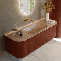 Badmeubel Mondiaz Kurve-Dlux | 140 cm | Meubelkleur Ruby | Wastafelkleur Arena | Solid surface | Wasbak midden spoelbak | Zonder kraangat(en) Badmeubel Mondiaz Kurve-Dlux | 140 cm | Meubelkleur Ruby | Wastafelkleur Arena | Solid surface | Wasbak midden spoelbak | Zonder kraangat(en)
