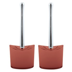 Toiletborstel in houder/wc- 2x -borstel Aveiro - PS kunststof/rvs - terracotta/zilver - 37 x 14 cm