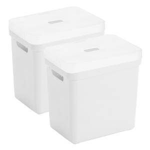 Sunware opbergbox met deksel - 2x - Sigma Home - kunststof - 25 liter - wit - opberg dozen